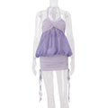 Women Clothing Summer off Shoulder Halter Pleated See through Color Matching Sleeveless Sheath Dress