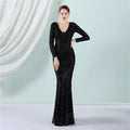 Positioning Floral Sequin Evening Dress Women Banquet Elegant Long Sleeve Sequined Queen Fishtail Dress