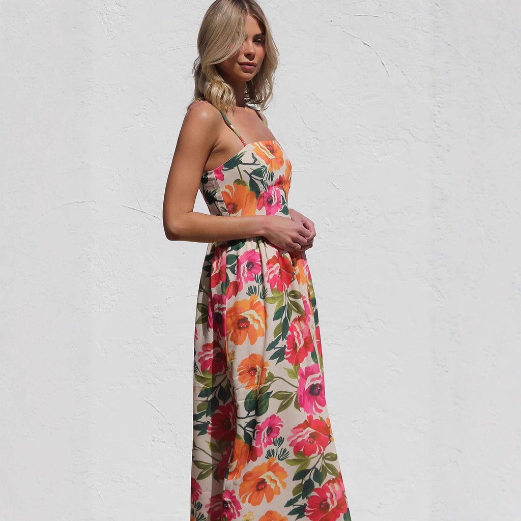 Dress Printed Slim Strap Dress Vacation A Swing Dress for Women