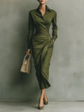Autumn Winter Office Slim Asymmetric Long Sleeve Shirt Dress