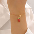 Alloy Cherry Strawberry Apple Pineapple Fruit Bracelet Necklace Jewelry Set