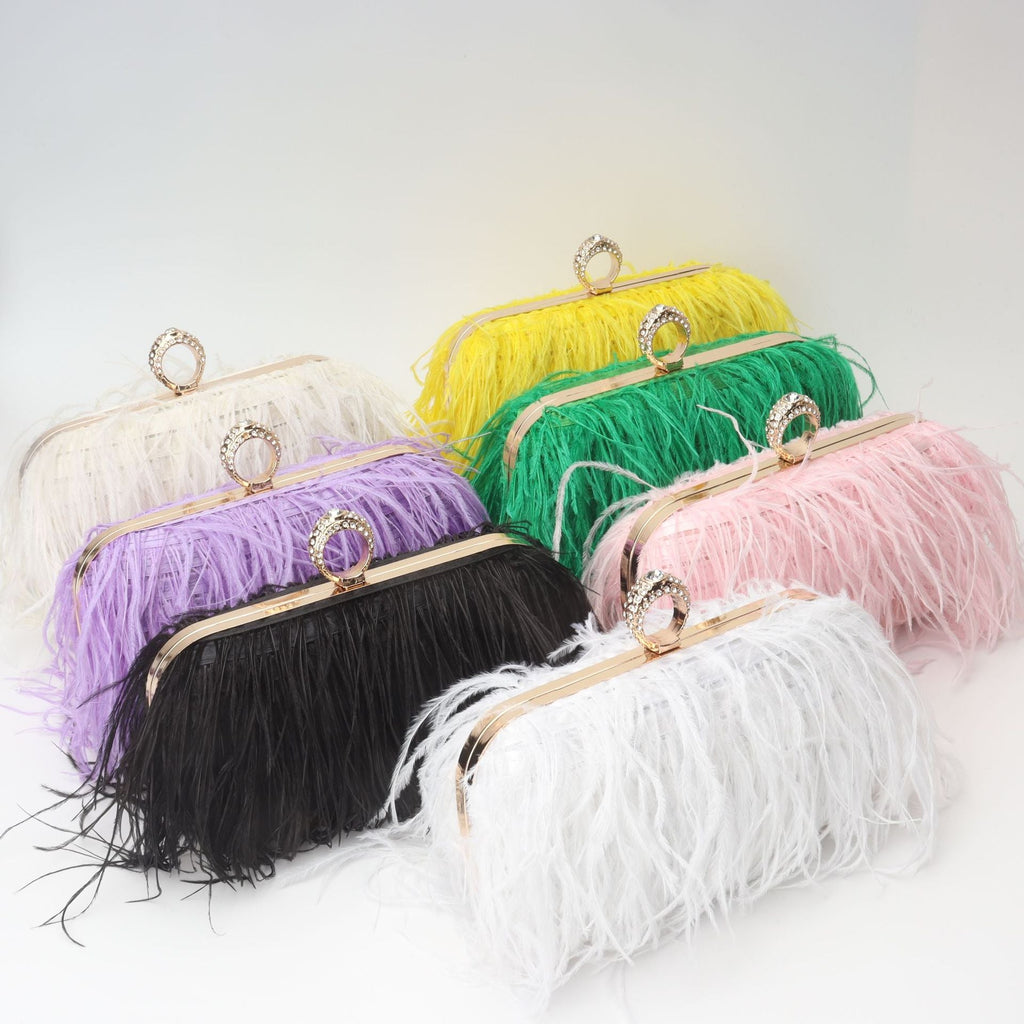 Elegant Ostrich Hair Ring Box – Small Square Bag with Chain Crossbody Shoulder Velvet Evening Clutch Purse, Perfect for Dinner, Casual Outings, Party Events, and Prom Nights