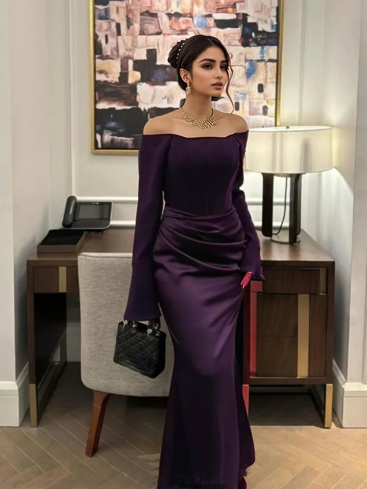 Women Clothing Tube Top Wedding Dress Toast Clothing Light Luxury Engagement Wedding Dinner after Slit Hemline at Hem
