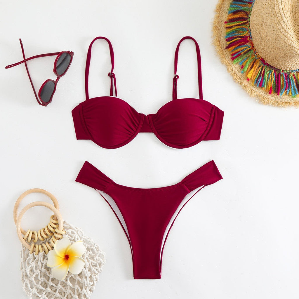 Bikini sexy solid color swimsuit women split swimsuit women bikini