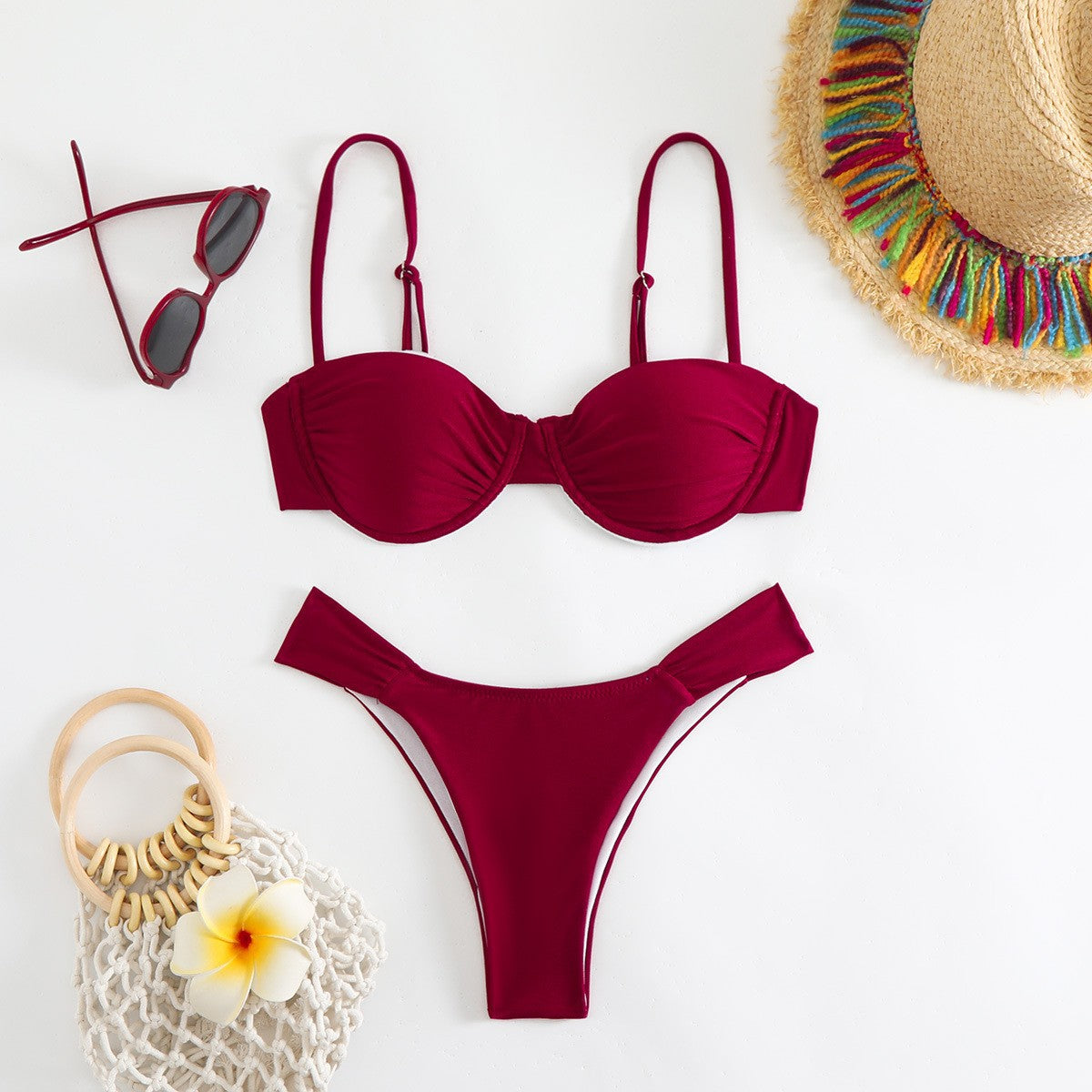 Bikini sexy solid color swimsuit women split swimsuit women bikini