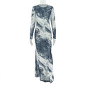 Personality Women Printed Wear Straight Hip Colorblock round Neck Long Sleeved Dress
