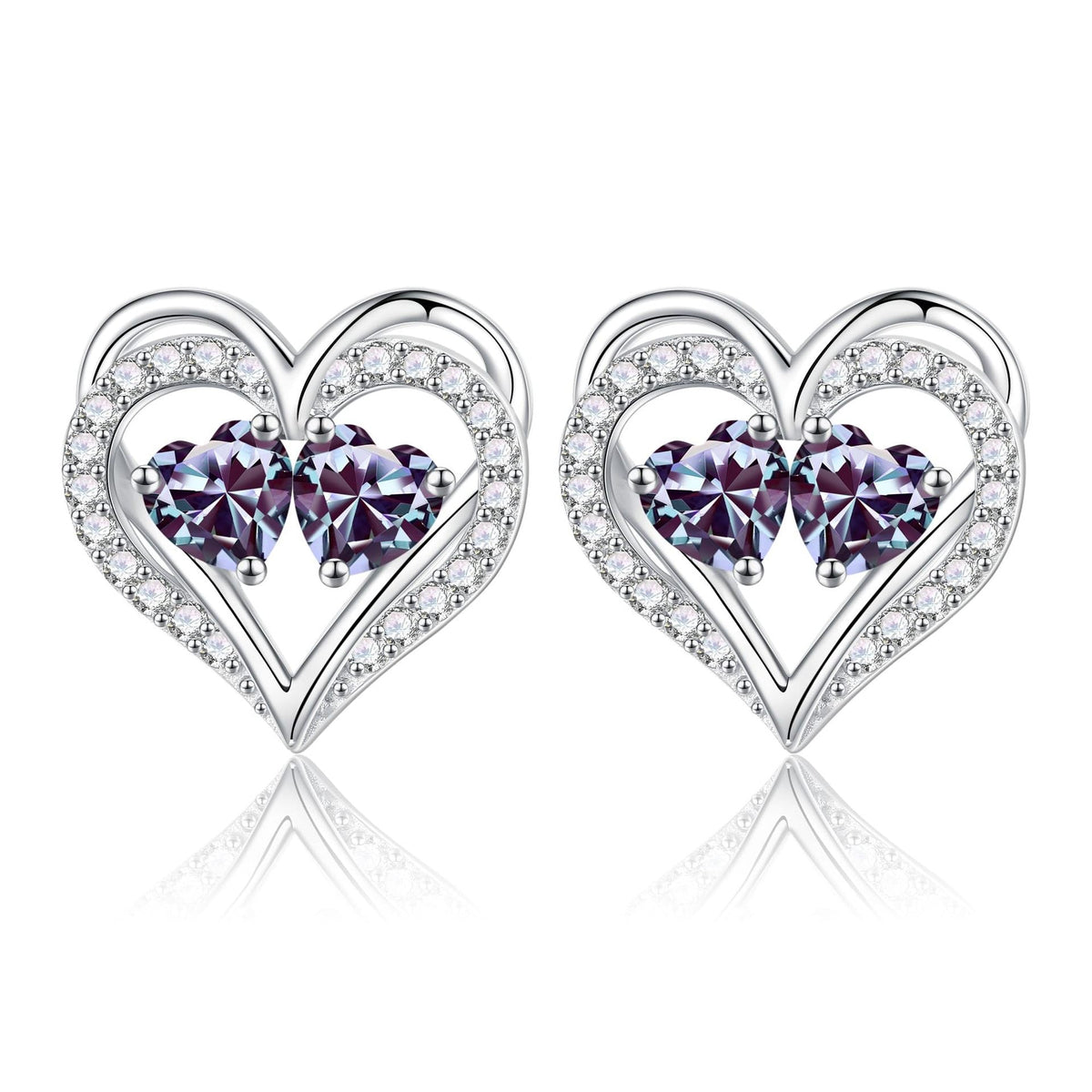 Sterling Silver Birthstone Heart Earrings