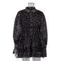Women Clothing Early Spring Chiffon Leopard Print Long Sleeved Dress Street Collared Pettidress
