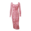 Women Clothing Autumn Best Sexy Low Cut Backless Square Collar Retro Slim Fit Long Sleeved Dress
