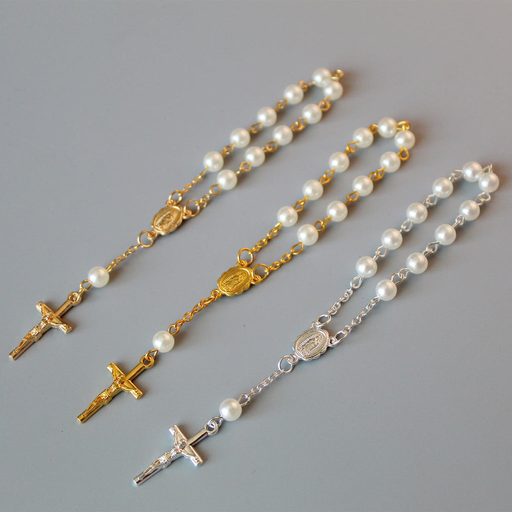 rosary pearl cross full moon blessing bracelet