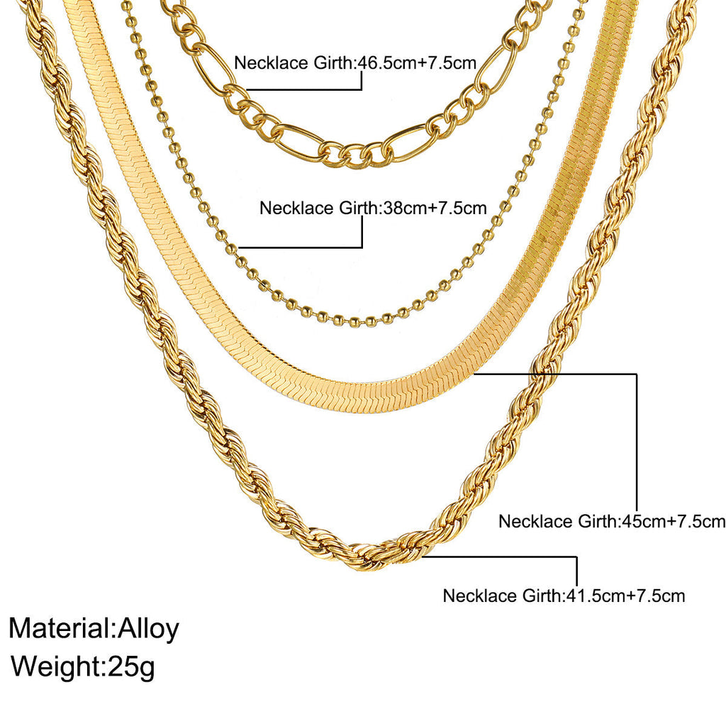 5-in-1 Layered Gold Necklace Set - Tarnish-Free 14k Gold Plated Chunky Chain Stack for Women
