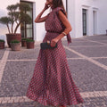 Spring Summer Satin Printed Sleeveless Loose Vacation Skirt Two Piece Set