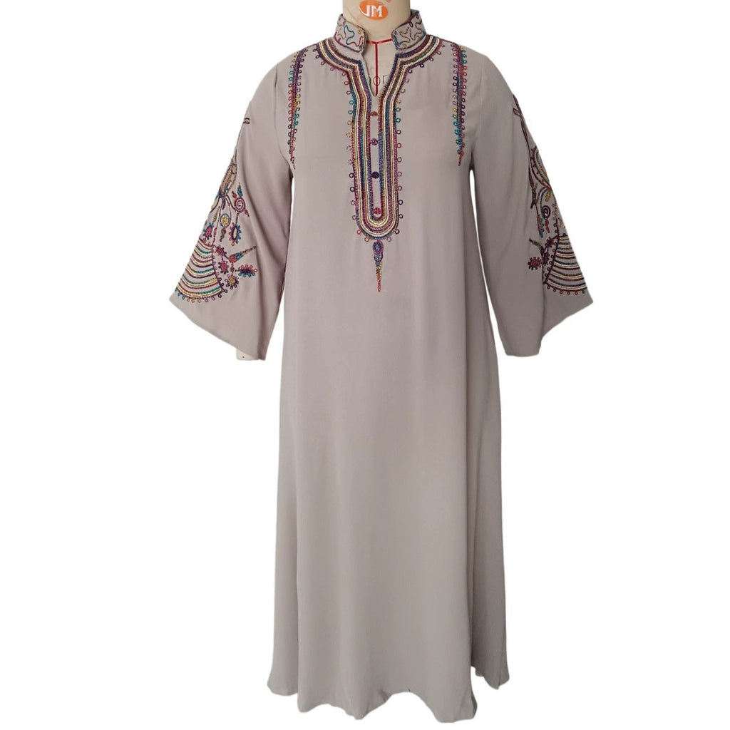 Ethnic Embroidered Pullover Dress Loose Robe Rope Embroidery Craft Women Clothing