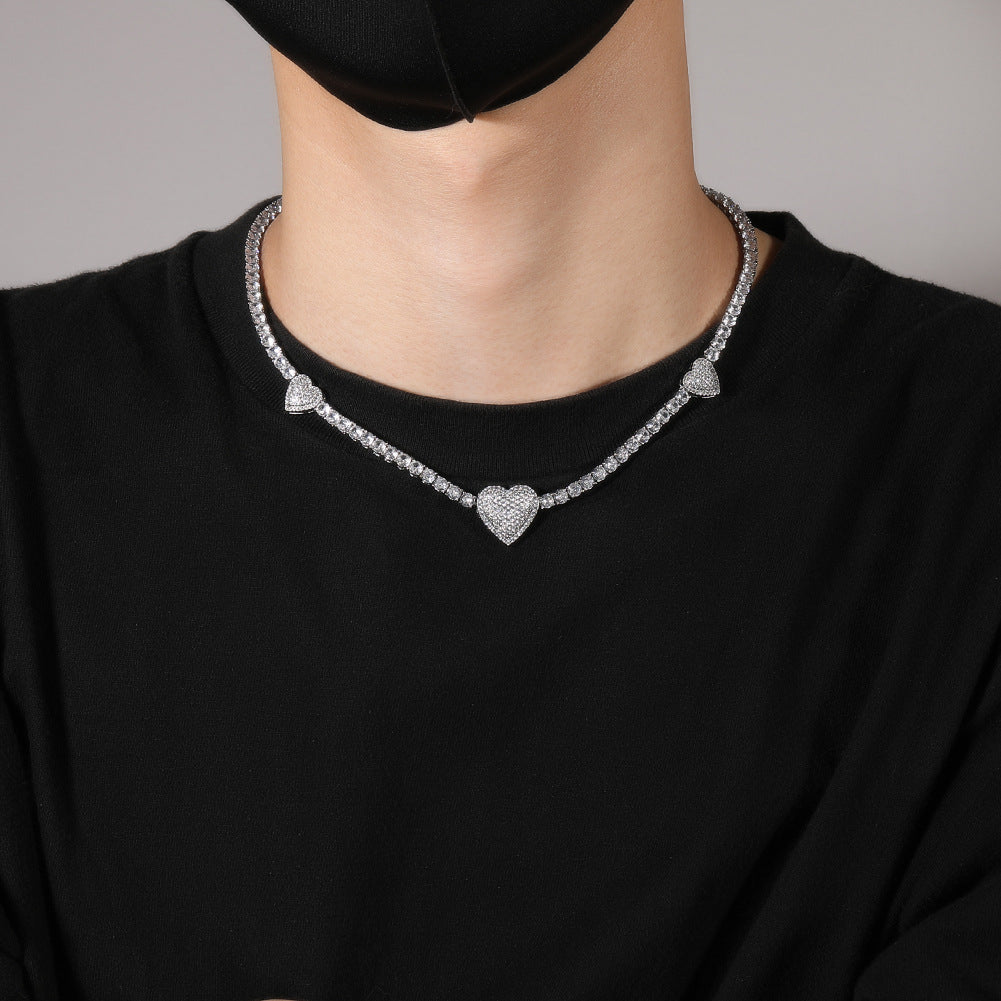 mens gold chain tennis Love heart necklace