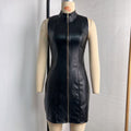 Faux Leather Sleeveless Sheath Slim Fit Slimming Dress Summer Sexy Women Party Leather