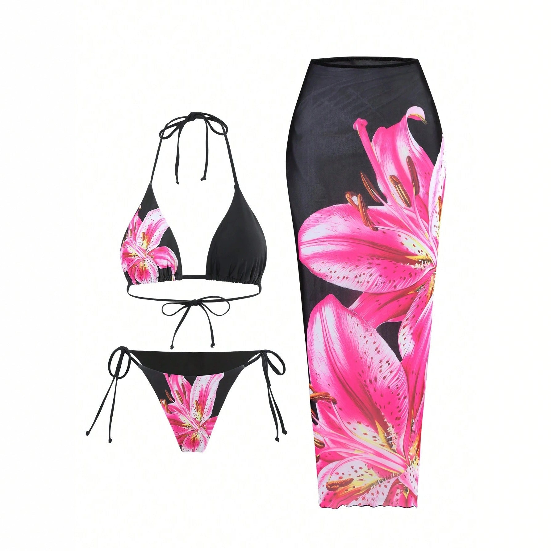 Bikini Cover Up Sexy Lily Printed Swimsuit Three Piece Set