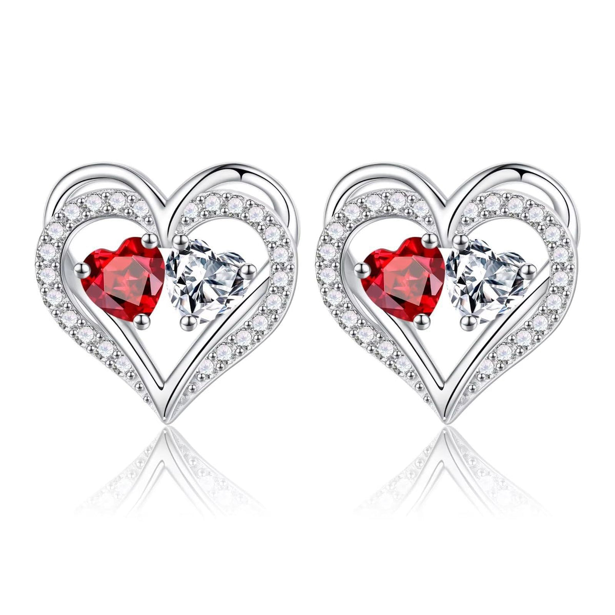 Sterling Silver Birthstone Heart Earrings
