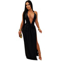 Women Wear Sexy Deep V Plunge Halter Backless Sheath Dress