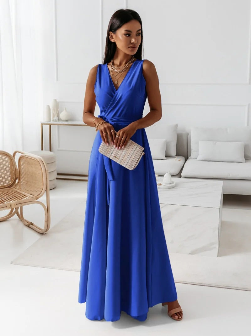 Women Clothing Tied V Neck Evening Party Maxi Dress Women