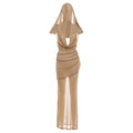 Autumn Winter Women Clothing Sexy Backless Slim Fit Hooded Deep V Plunge neck Sleeveless Dress