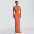 Women Clothing Summer Solid Color Casual One Shoulder Short Sleeve Lace Up Hollow Out Cutout Out Slim Fit Maxi Dress