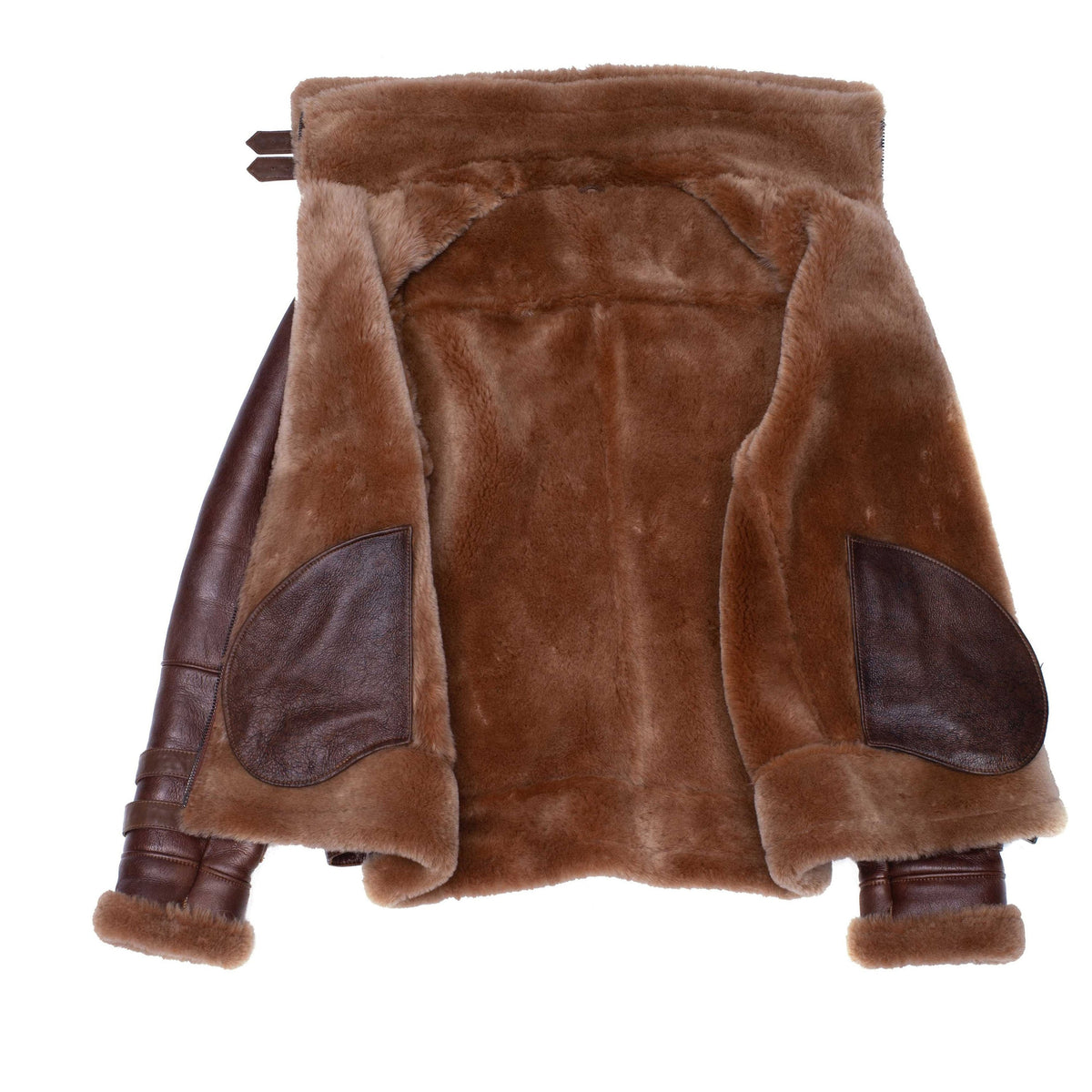 Phans Brown Aviator Bomber Shearling Jacket with Waist Belt