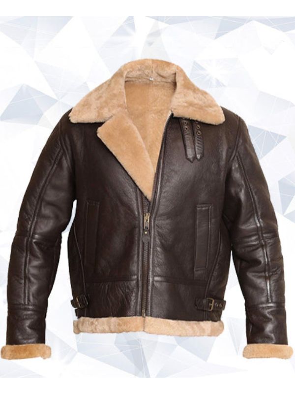 RAF Aviator Bomber Real Shearling Sheepskin Brown Leather Jacket