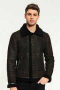 Men’s Aviator Dark Green &amp; Black Shearling Jacket