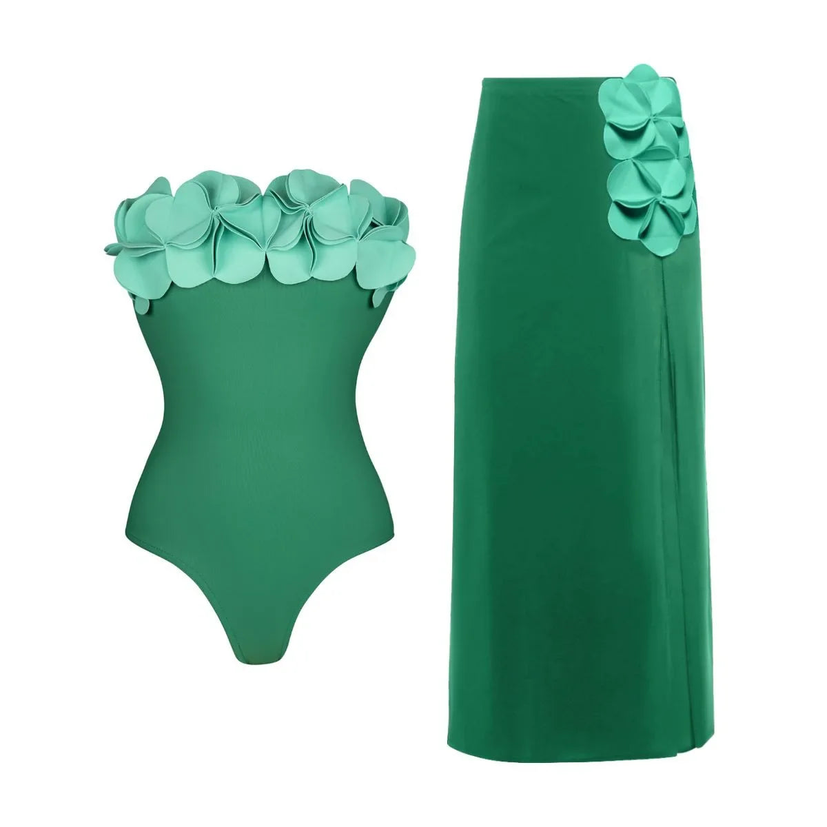 2Pcs Laser Flower Swimsuit Sexy Women Bikini Bandeau Biquini Female Push Up Swimwear Ptachwork Bathing Suits Bodysuit Beachwear