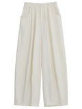 White Wide-Leg Pants High-Waisted Casual