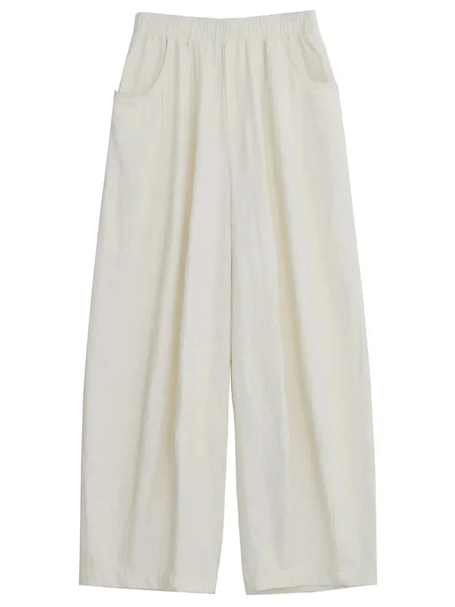 White Wide-Leg Pants High-Waisted Casual