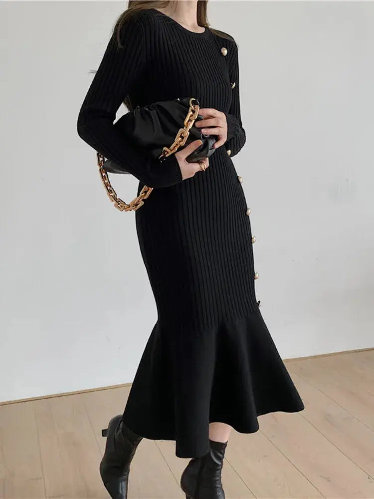Elegant Vintage Knit Sweater Dress for Autumn/Winter