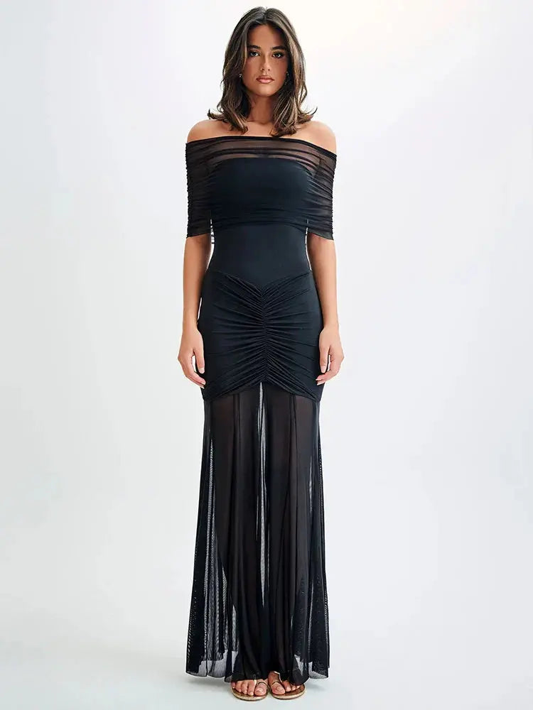 Backless Mesh Bodycon Long Dress