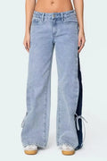 Patchwork Lace-Up Wide-Leg Trousers