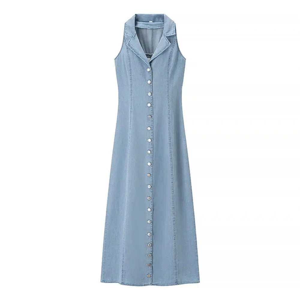 Blue Denim Maxi Dress for Women