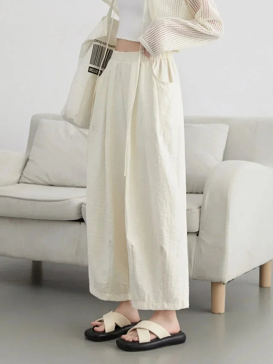 White Wide-Leg Pants High-Waisted Casual