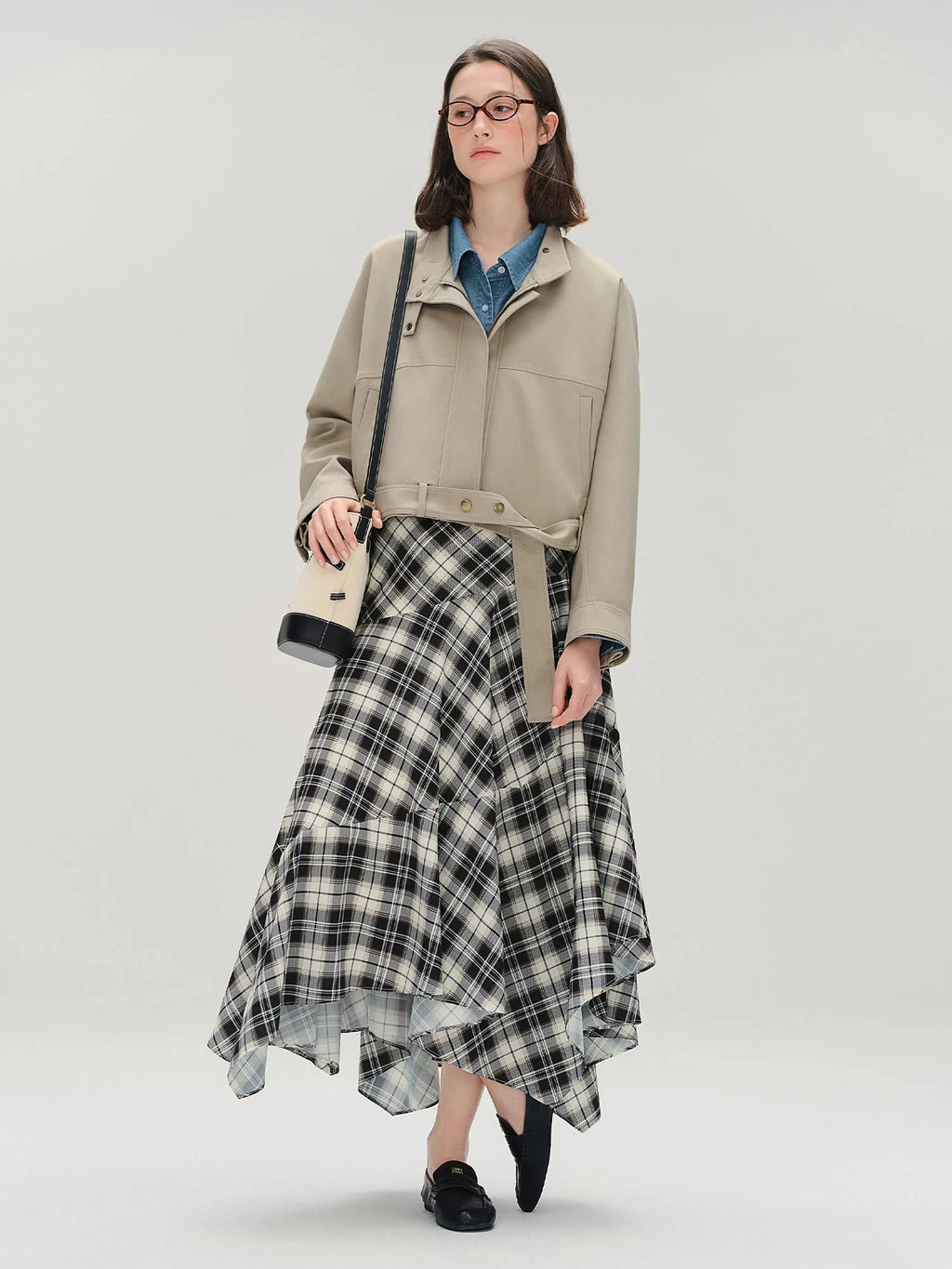 Plus Size Irregular Deconstructed Checkered A-Line Skirt
