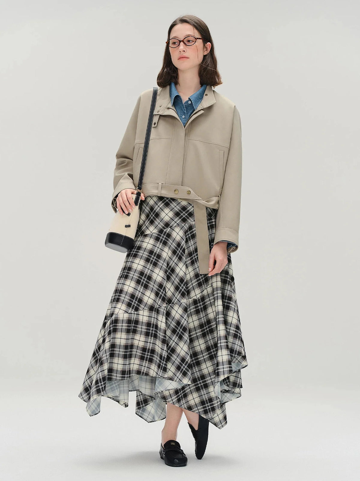 Plus Size Irregular Deconstructed Checkered A-Line Skirt