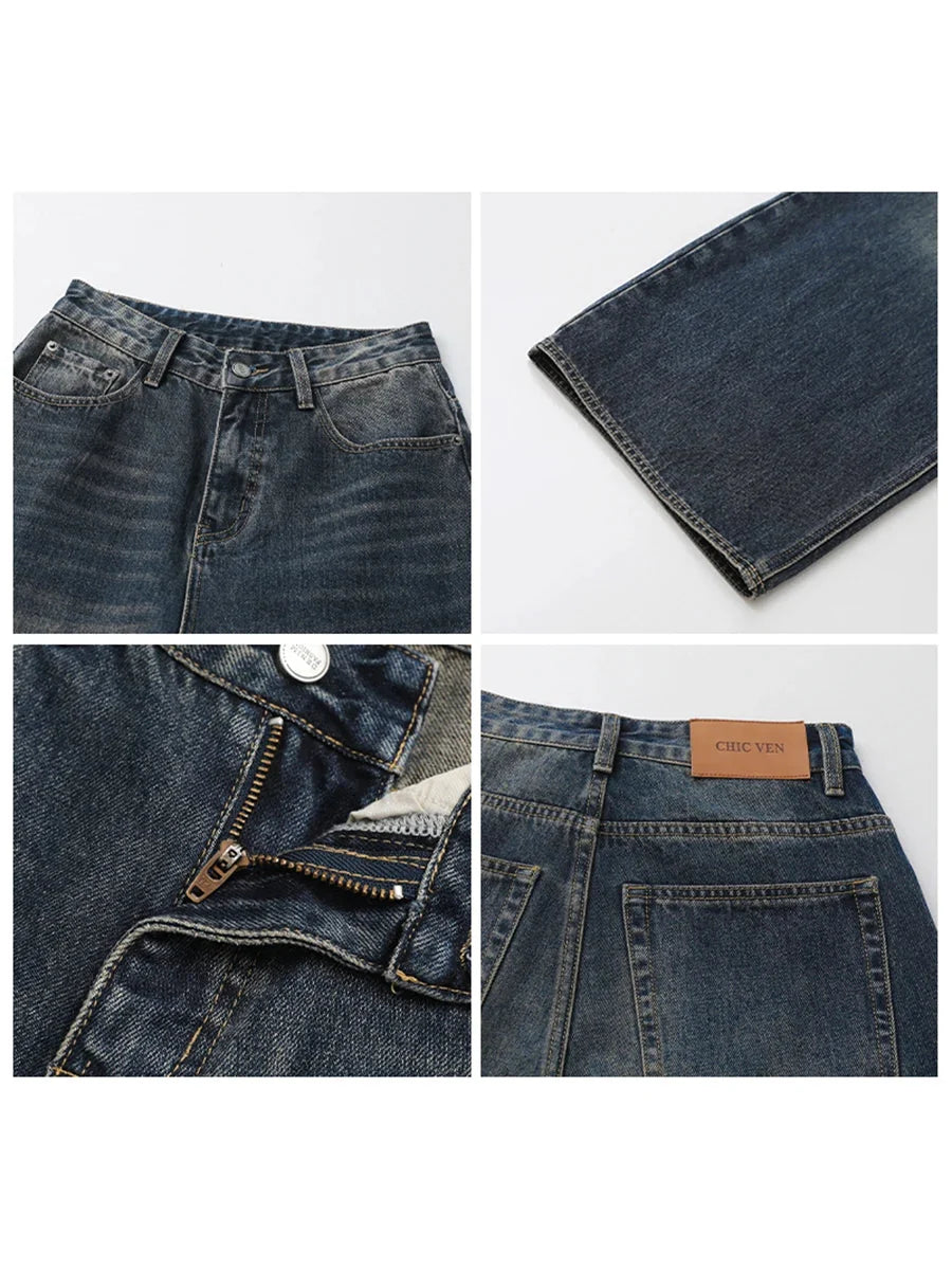 Plus Size Retro Wide Leg Jeans Spring & Autumn Denim