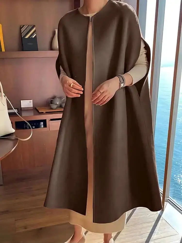 Elegant Vintage Wool Blend Batwing Coat for Women