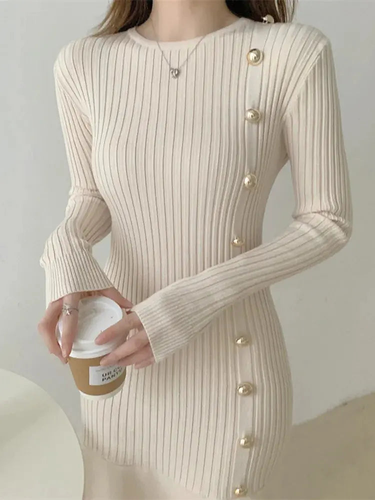 Elegant Vintage Knit Sweater Dress for Autumn/Winter