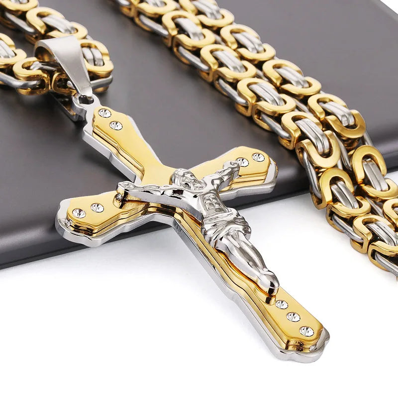 mens gold Jesus Christ Holy chain necklace