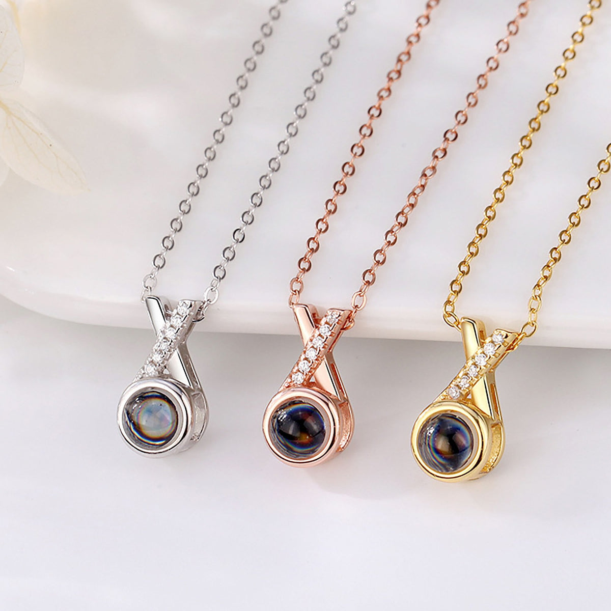 X-letter Projection Necklace With Customizable PhotosSilver 925 Necklace