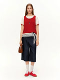 Women's Lace Overlay Cropped Jeans High Waist Straight Leg
