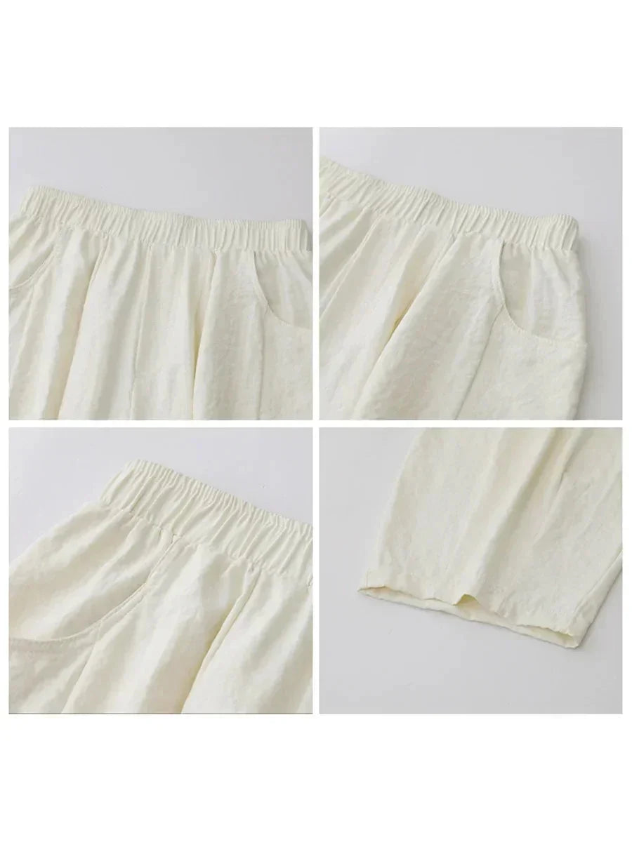 White Wide-Leg Pants High-Waisted Casual