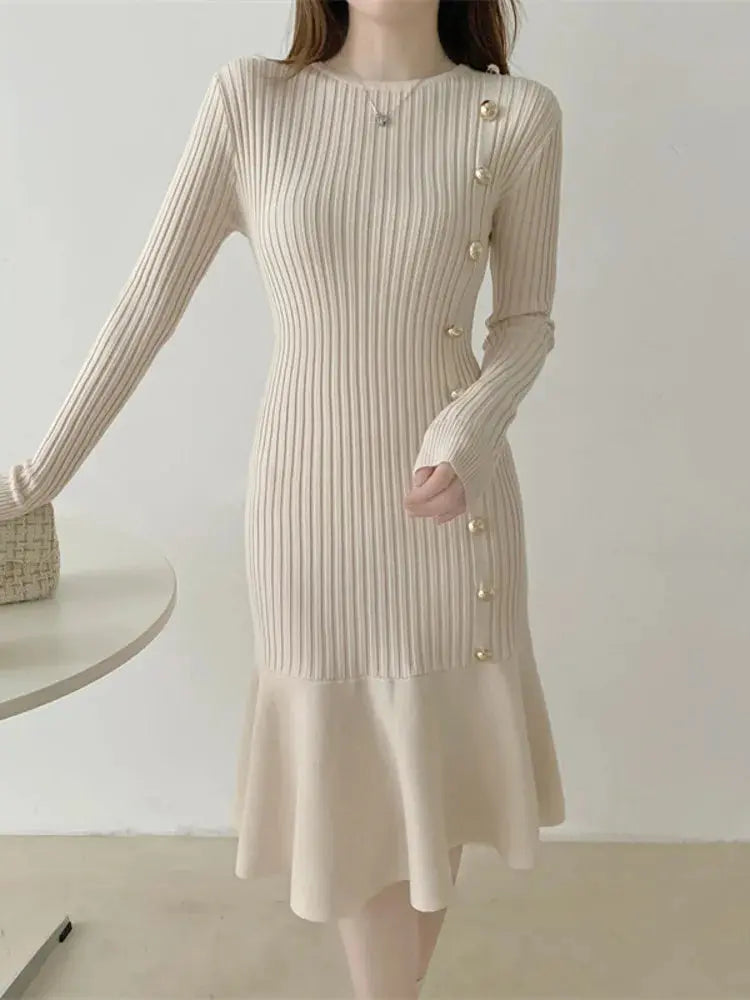 Elegant Vintage Knit Sweater Dress for Autumn/Winter
