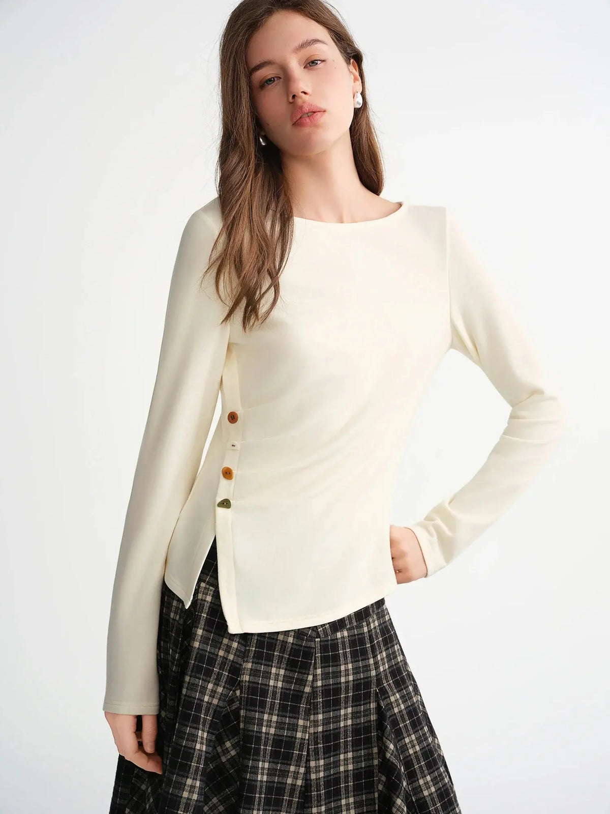 Velvet Fleece Irregular Hem Top: Warm, Slim Fit, and Stylish