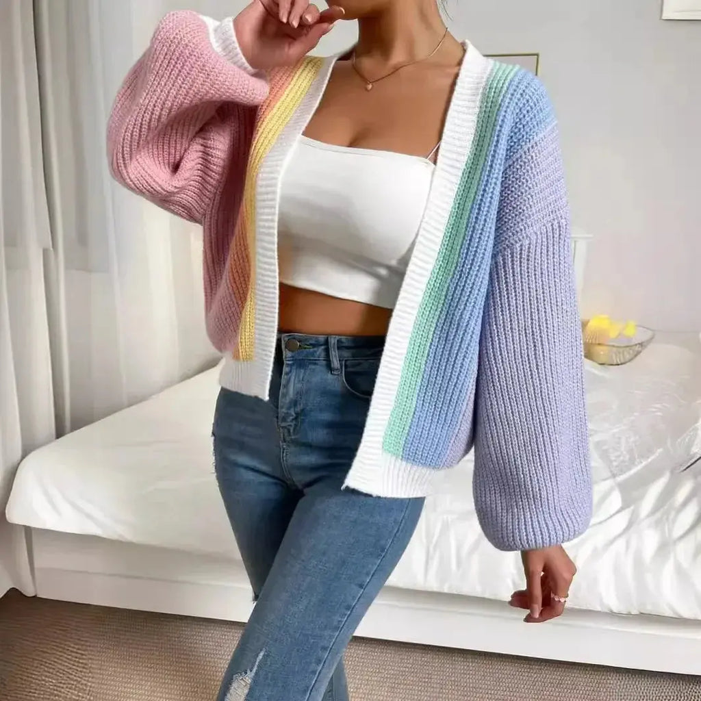 Fashionable Multi-Bar Color Block Sweater Top
