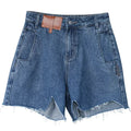 High-Waisted Retro Denim Shorts Irregular Cut Blue Jeans