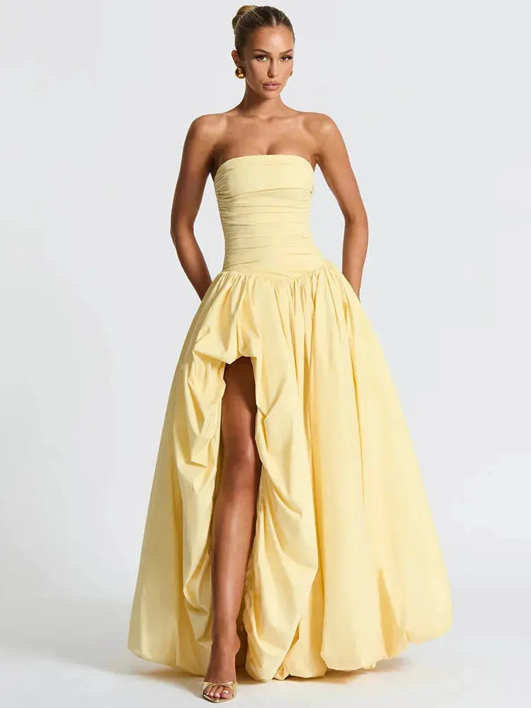 Elegant Off-Shoulder Gown with Thigh-High Split